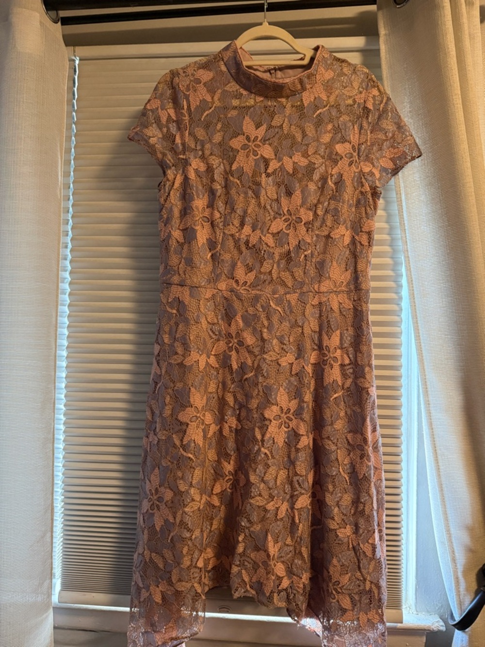 Adrianna Papell Blush Lace Floral Midi Dress
